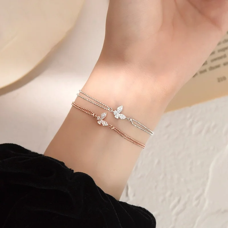 Sweet Shining Zircon Butterfly Bracelet for Women Anti-allergic Silver Color Chain Bracelet with S925 Stamp Gift silver bracelet chain bracelet cubic zirconia bracelet zircon bracelets women bracelet