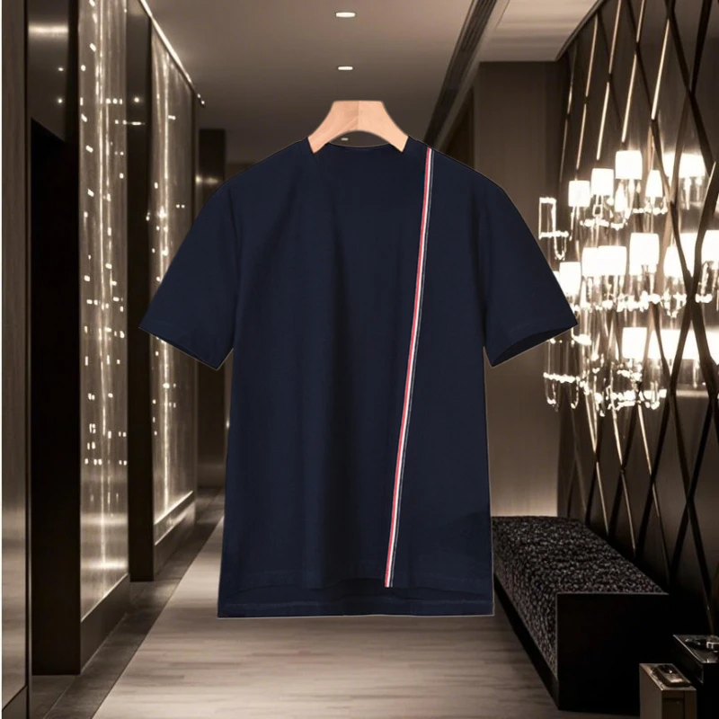 new men's TB brown pearl cotton short sleeve T-shirt crewneck casual sports shirt summer men's pure cotton