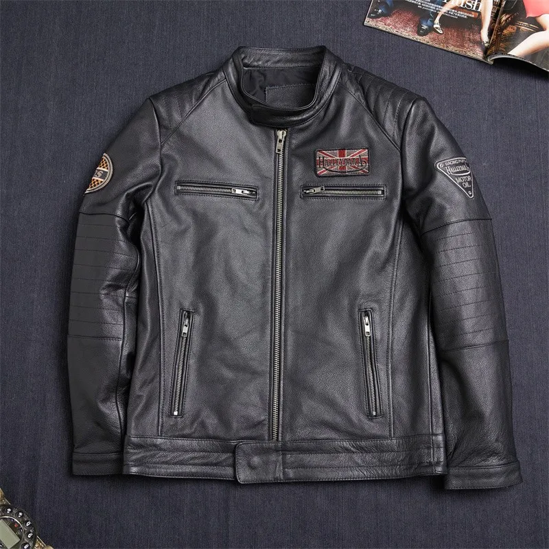 

Spring Autumn Fall Fashion Coat for Man Genuine Leather Natural Real Cowhide Jacket Male Windbreaker Black Vintage Grey 4XL 5XL