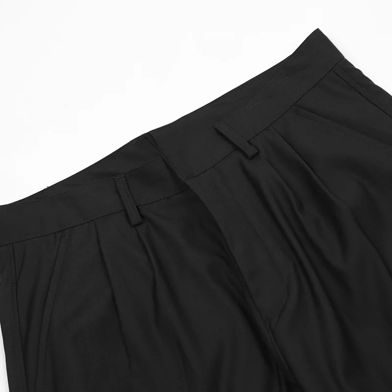 UPRAKF Drawstring Black Trousers Comfort Casual Side Pocket Autumn Pantalones Solid Color Pleated Streetwear