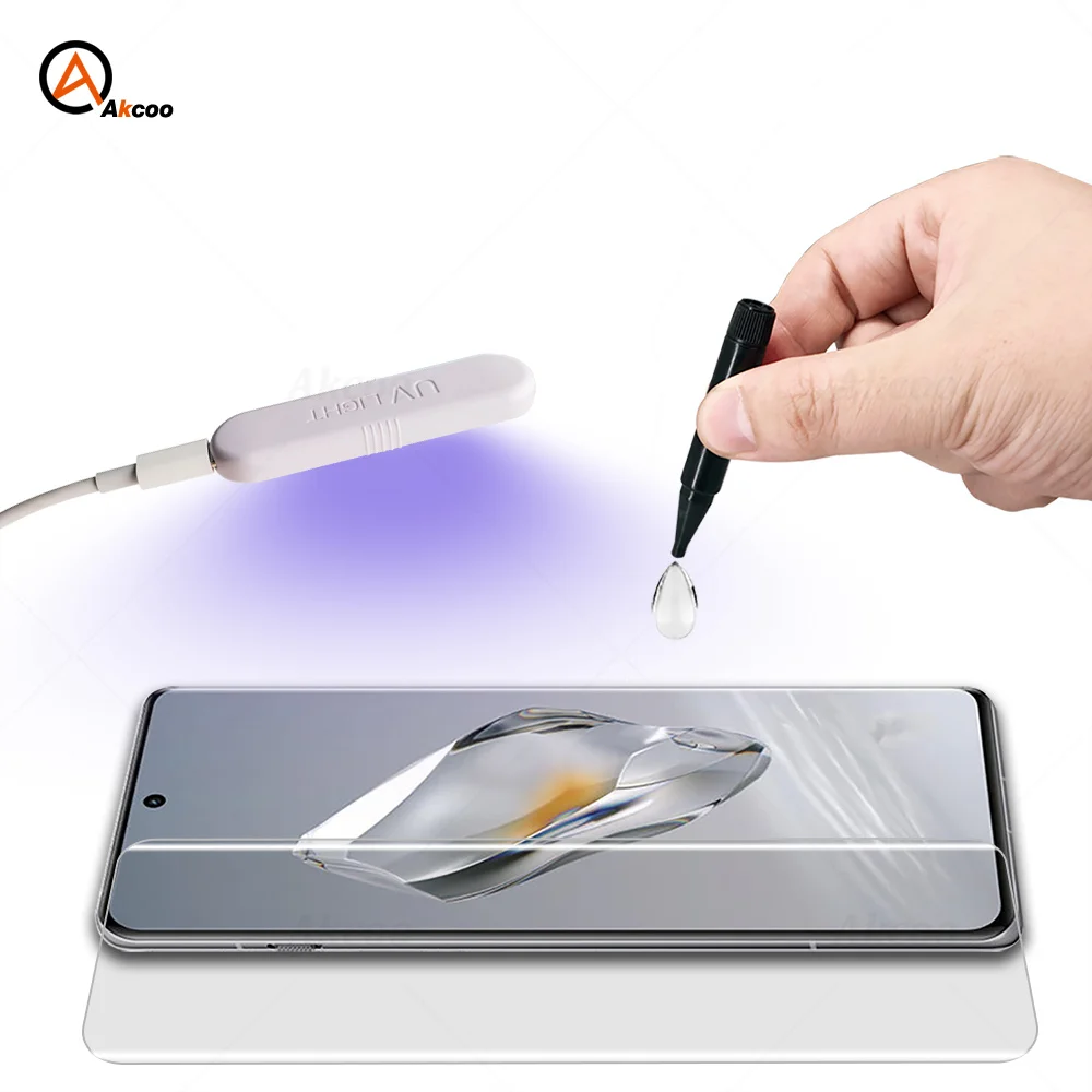 Akcoo Защита экрана для Oneplus 12 УФ Полное покрытие экрана Клей закаленное стекло пленка для Oneplus 12R УФ стекло