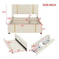 Ensembles de chambre à coucher 2 pièces, lit plateforme rembourré Queen Size avec lit gigogne, 2 tiroirs légers et rangement de Charge USB, pieds métalliques 6