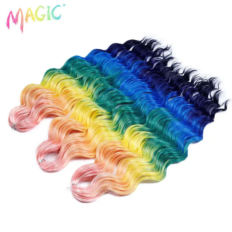 Anna Synthetic Hair 24 Inch Water Wave Braiding Hair Extensions Ombre Blonde Deep Wave Afro Curl Twist Crochet Hair for Women - Image 62