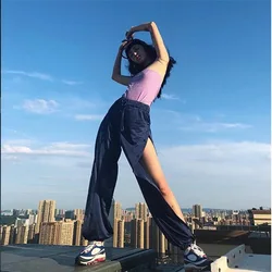 European and American Cross-border Women's Clothing 2021 Winter New Mesh Buttons Stitching Leg Harun Pants Women Joggers European and American Cross-border Women's Clothing 2021 Winter New Mesh Buttons Stitching Leg Harun Pants Women Joggers