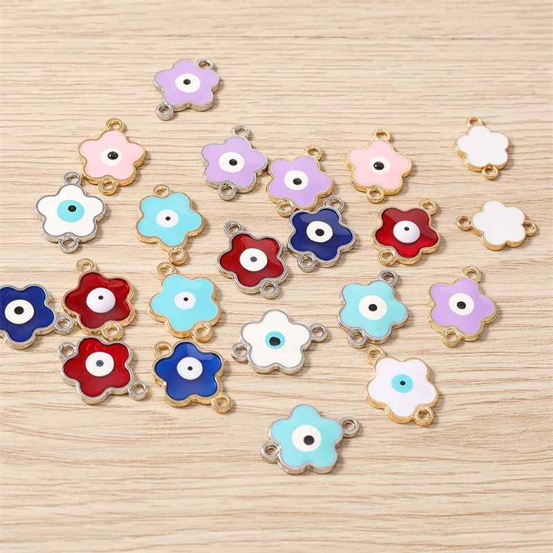10 Stück 14 x 19 mm niedliche bunte Emaille-Blumenanhänger, Verbinder für die Schmuckherstellung, DIY-Armbänder, Halsketten, handgefertigte Bastelbedarf