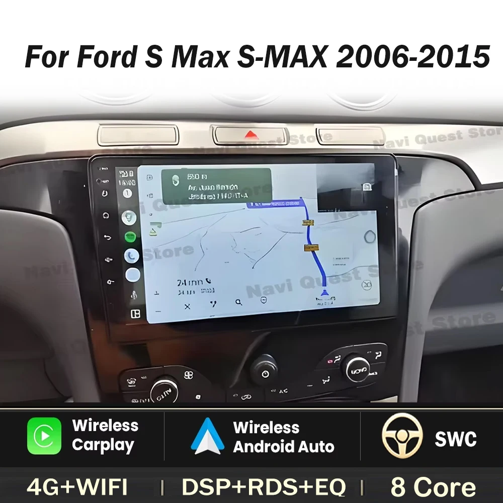 Radio para Auto Ford S Max S-MAX 2006-2015, para Ford Galaxy 2014, Reproductor Multimedia Estéreo Android Auto, Navegación GPS, Sin DVD 2din 1