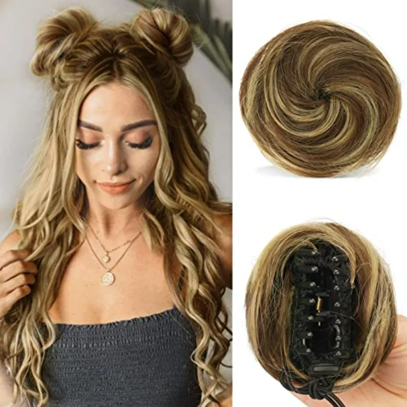 2-piece mini claw clip hair bun messy Cat's ears hair bun extension synthetic doughnut wig accessories