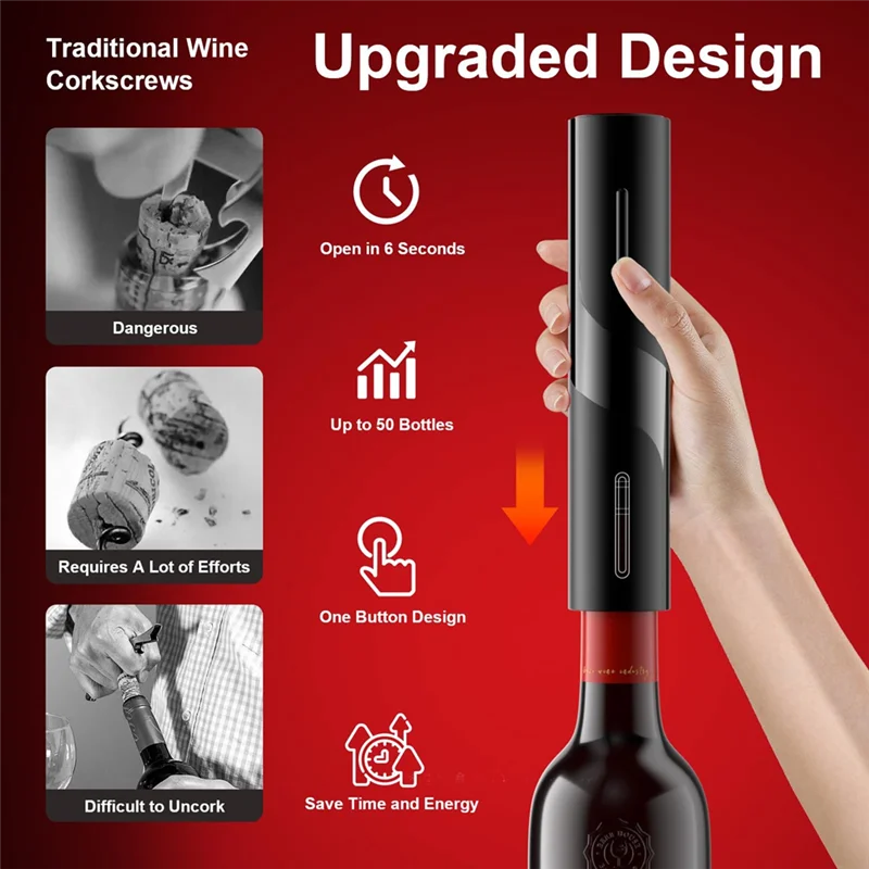 Electric Wine Opener: Automatic Wine Bottle Opener With Foil Cutter, Wine Pourer, Vacuum Stopper,For Home Kitchen Barb64b