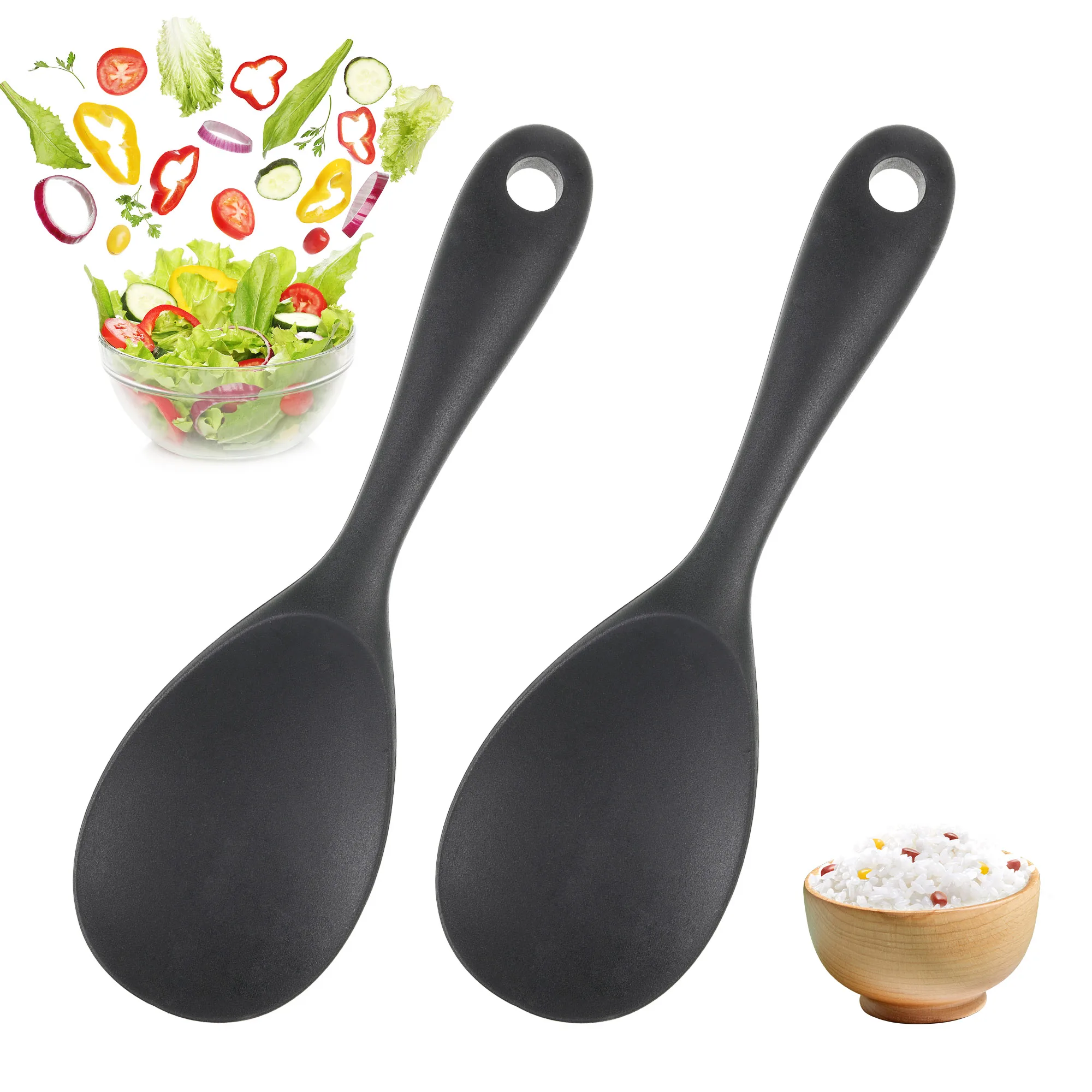 

Набор черных кухонных ложек, 2 шт., универсальные высокотемпературные силиконовые ложки для безопасного приготовления пищи