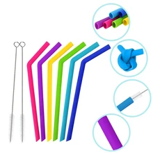 

1pcs Reusable Food Grade Silicone Straws Straight Bent Drinking Straw With Cleaning Brush Set Party Solid Color Bar Accessory