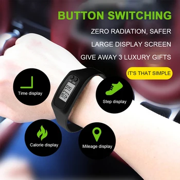 LED Pedometer Bracelet Wrist Calorie Counter 12/24H Time Display Step Counter Watch Walking Running Pedometer for Adults Kids 1