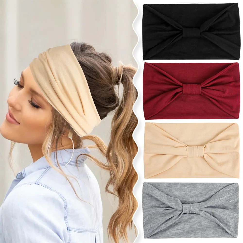 Women Headwear Solid Widen Elastic Hair Bands Yoga Headband Fashion Turban Makeup Hair Hoop Vintag Headwrap Hair Accessories