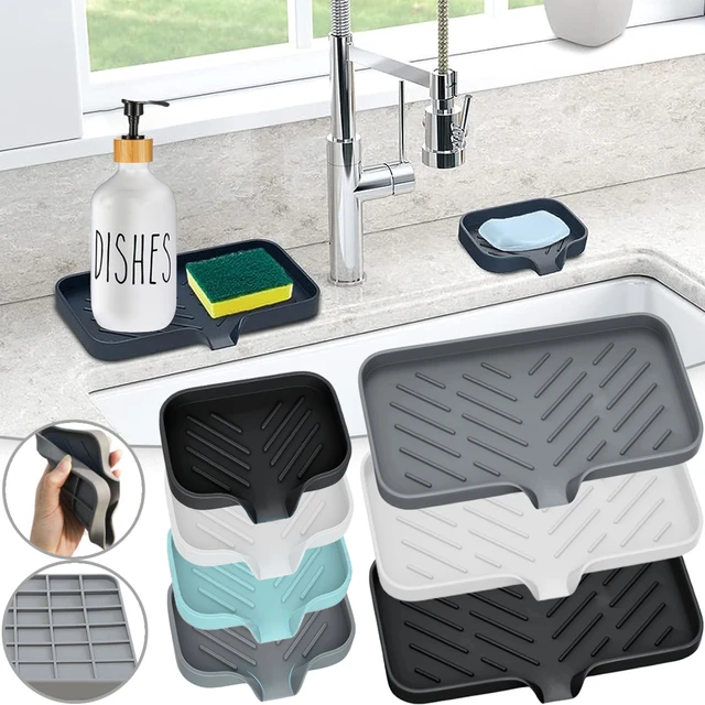 1Pcs Silicone Kitchen Soap Tray, Sink Tray for Kitchen Counter/Soap  Bottles, Sponge Holder and Organizer