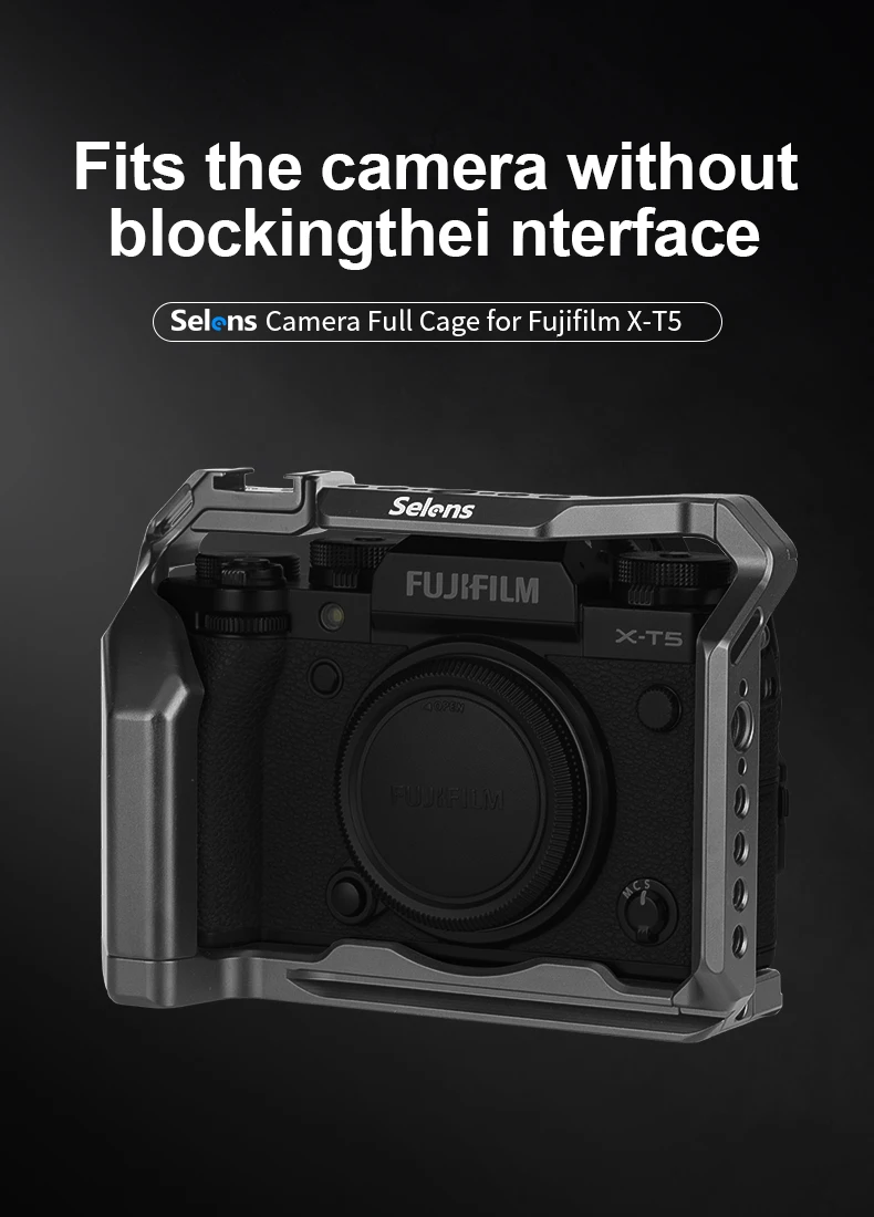 Camera Full Cage for Fujifilm X-T5 with Expansion 1/4 & 3/8 Screw Holes Aluminum