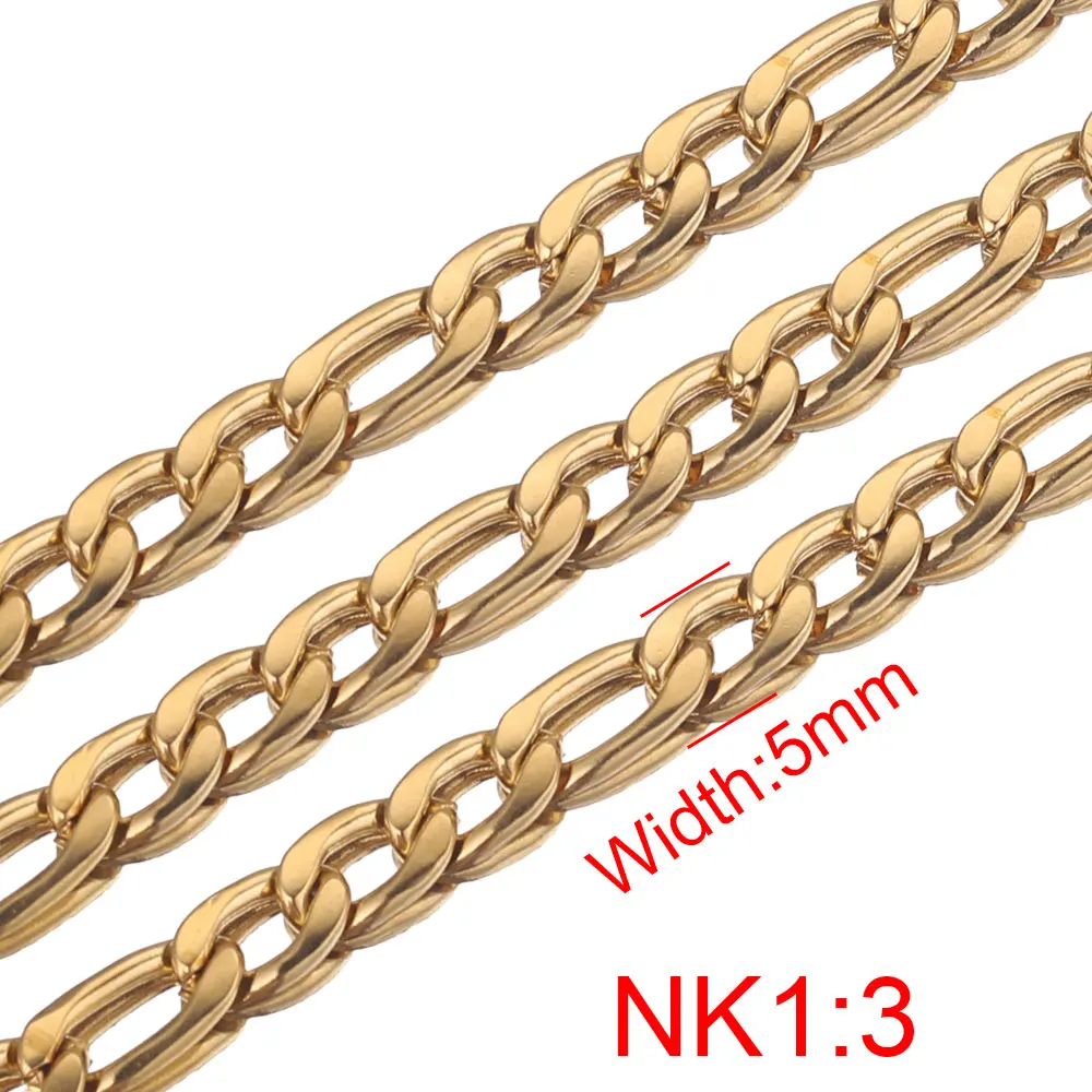 1M 너비 3 5 7mm 스테인레스 스틸 도금 골드 커브 플랫 체인 롤 NK 1:3 DIY 목걸이 쥬얼리 용품 만들기위한 쿠바 체인