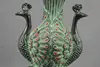 Collectible Handwork Old Bronze Carving Peacock Auspicious Vase 2