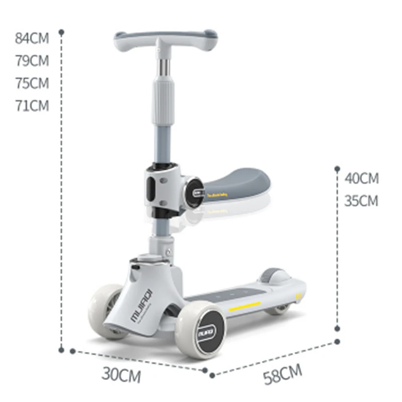 Scooter Children's Three-In-One Scooter Can Sit and Slide One-Key Folding 2-12 Children's Outdoor Sports Smooth Portable