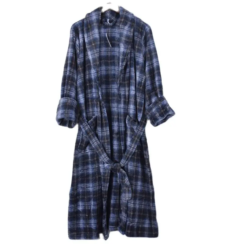 Pajamas For Men Autumn Long Sleeve Thin Coral Velvet Robe Plaid Bathrobe Leisurely Nightgown pajamas female winter robe thickened facecloth nightgown cute long section coral velvet bathrobe clothes set sleep dress