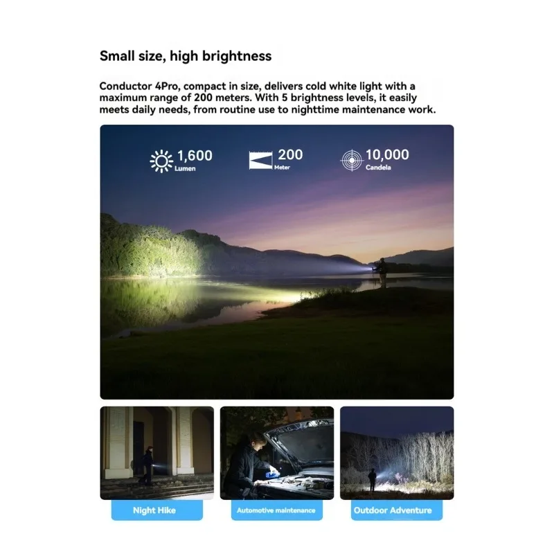 Olight 휴대용 충전식 슈퍼 브라이트 LED 손전등 바톤 4 프로 울트라 1600 루멘 18시간 사용 시간 야외 캠핑 하이킹