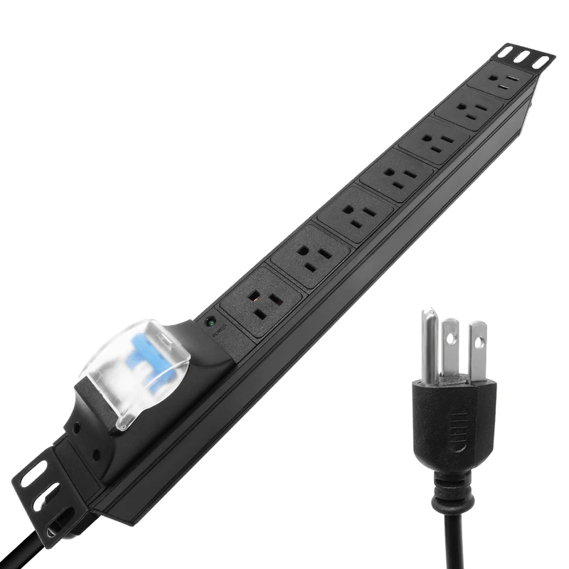 

Cabinet Rack Mount Metal Power Strip with Breaker 16 Amp 7 Ways US Outlets Plug extension electrica 1.5M Extension Cord LED