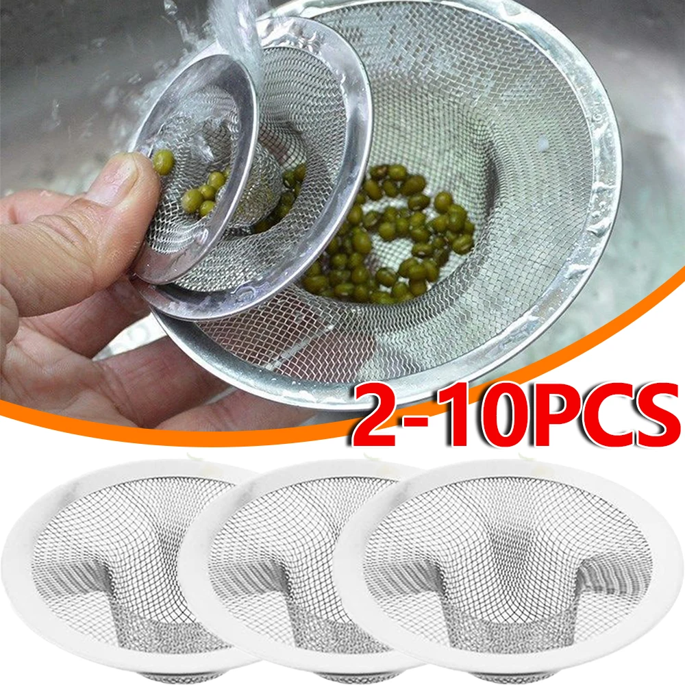 2-10pcs Stainless Steel Bathroom Drain Filter Net 7/9/11CM Screening Sink Drain Strainer Hair Catchers Stoppers Kitchen Tool