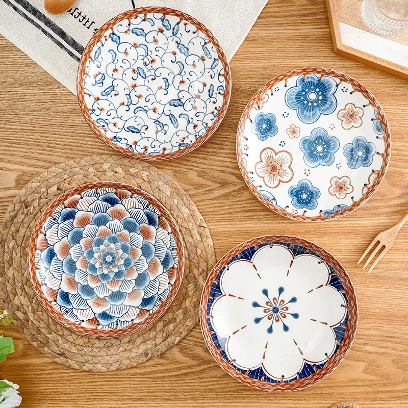 

Ceramic plate hand-painted underglaze color Japanese dish creative home dining plate high-value steak plate