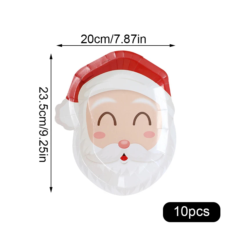 Cartoon Christmas Paper Plates 10pcs Santa Claus Elk Xmas Tree Disposable Plates Merry Christmas Decor Happy New Year