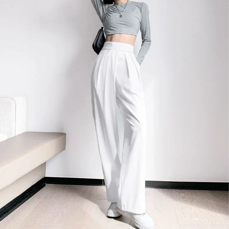 DAYIFUN Brown Wide Leg Suit Pants Women Classic Vintage Office Elegant Trousers Female Casual Black High Waist Long Pants
