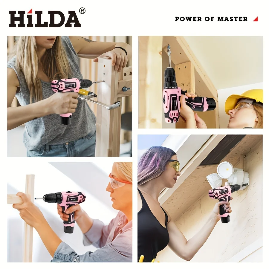 Hilda Bohrmaschine 12V Akku-Bohrmaschine Elektro-Schrauben dreher Mini Wireless Power Driver DC Lithium-Ionen-Akku – Detail 8
