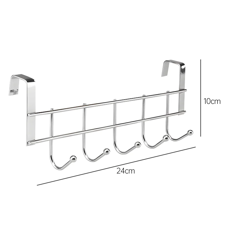 1pcs Stainless Steel Cabinet Hook No Punching 5-Hook Multifunctional Towel Coat Hanger Rack Durable Bathroom Kitchen Organizer