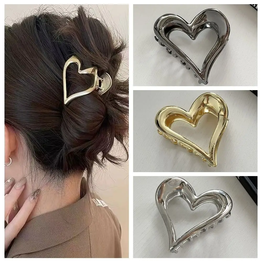 Metal Hair Claws For Women Girls Hair Accessories Hollow Love Heart  Hair Clip Korean Shark Clip