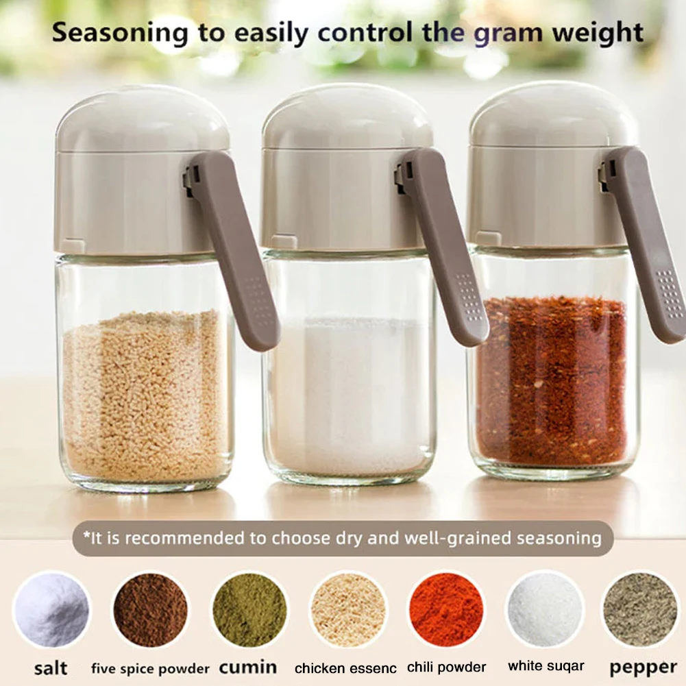 Seasoning Box Salt Shaker Stoppers Quantitative Salt Shaker Glass Seasoning Bottle Dispenser Leakproof Sealing Spice Containers Kitchen Organizer 180ml/250ml