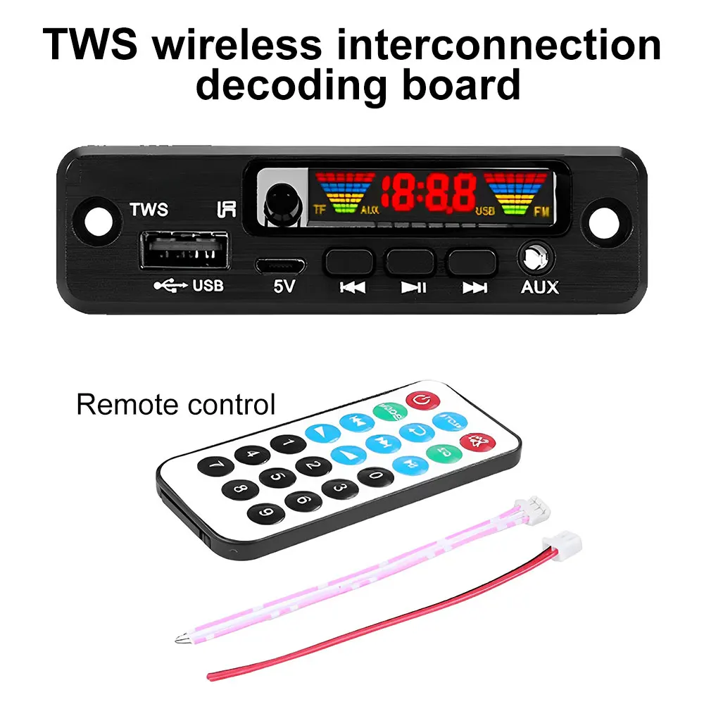 

MP3 Audio Decoder Board TWS Bluetooth 5.0 Wireless FM Radio MP3 Support AUX FM USB Hands-Free Calling Audio Player Module