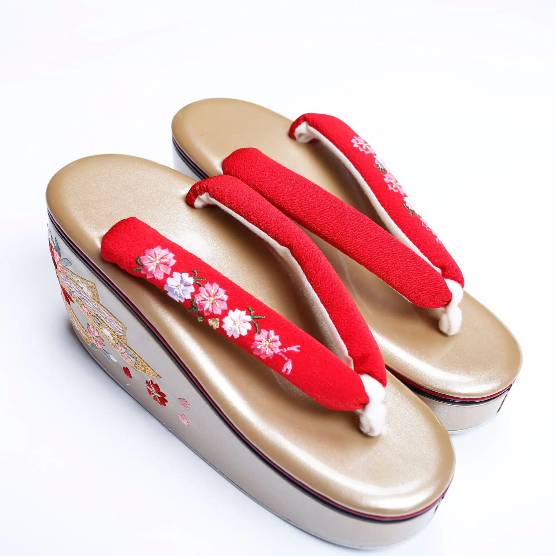 

Women's Japanese Clogs High Heel Embroidered Japan Style Geta Creative Flip Flops Summer Sandals