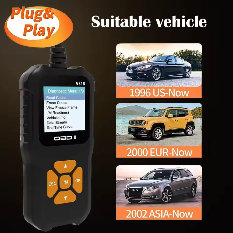 V318 Auto Diagnostic Tool Scanner Automobile Battery Tester OBD2 Automobile Clear Fault Detects Support Multiple Languages 4
