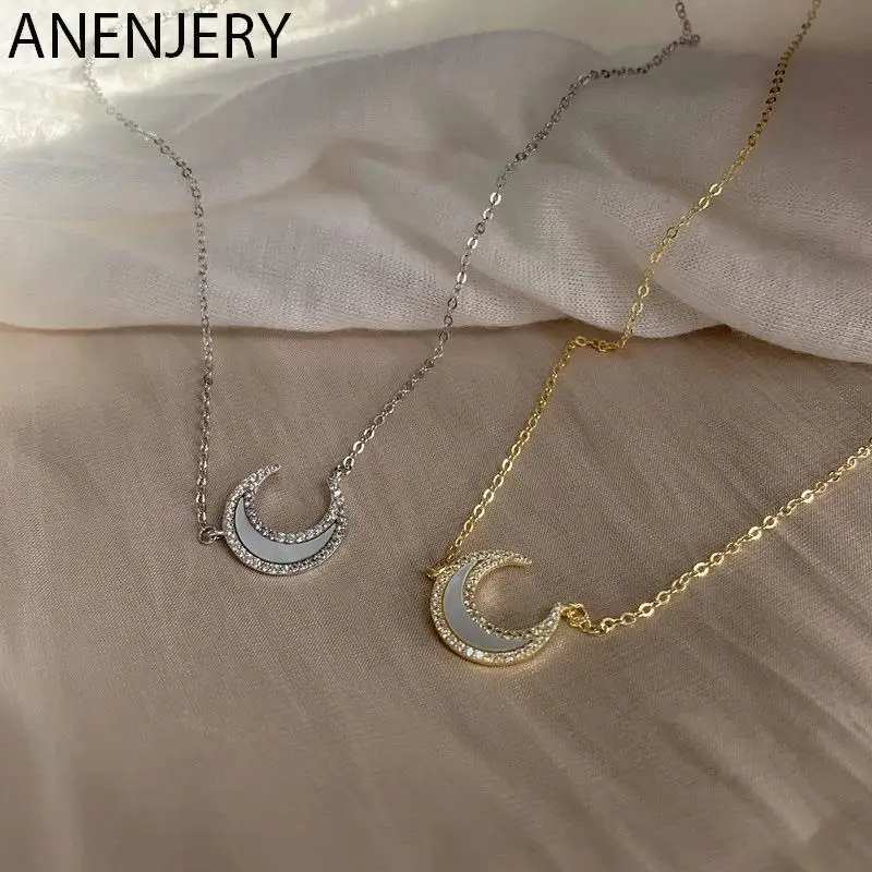 Женское Ожерелье в виде Луны ANENJERY серебристого цвета с белым корпусом блестящее