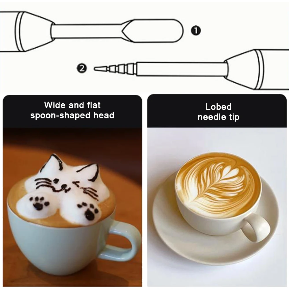 Household Latte art Pen Coffee Needle Carved and Mounted Artifact Solid Wood Hook Needle Milk Foam Stainless Steel Drawing