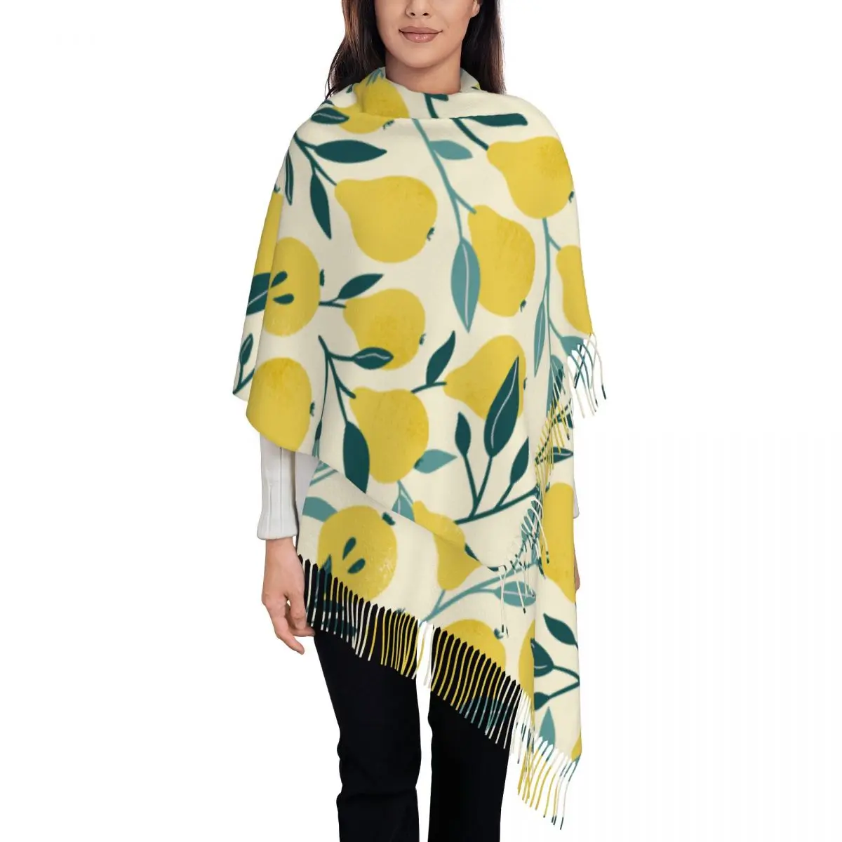

Winter Tassel Scarf Yellow Pear Fruit Cashmere Scarves Neck Head Warm Pashmina Lady Shawl Wrap Bandana