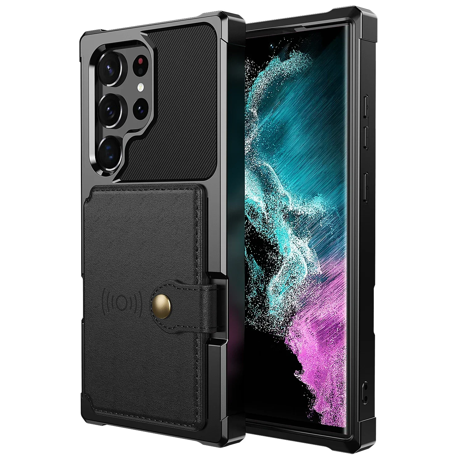 Premium PU Leather Flip Wallet Case with Photo Holder and Hard Back Cover