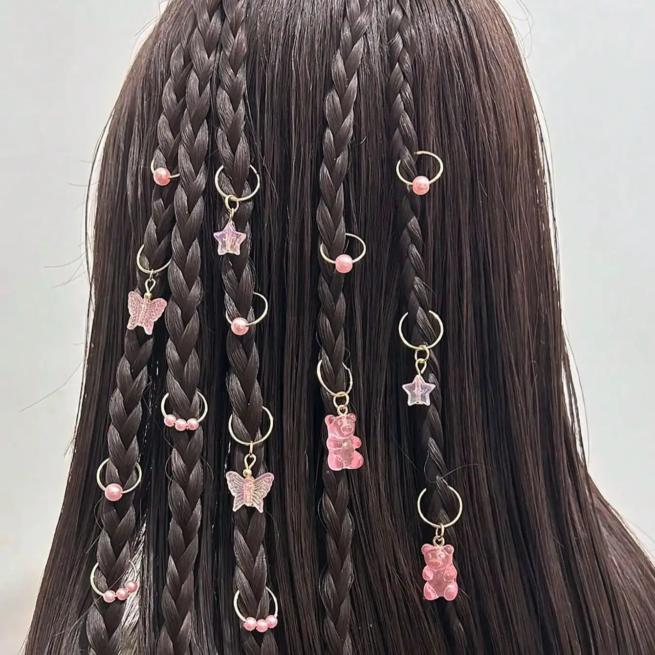 14pcs Cute Butterfly Bear Hair Braid Rings for Girls - Pearl Shaped Bead Clips - Essential Party Dress Accessories-Perfect Gift 1