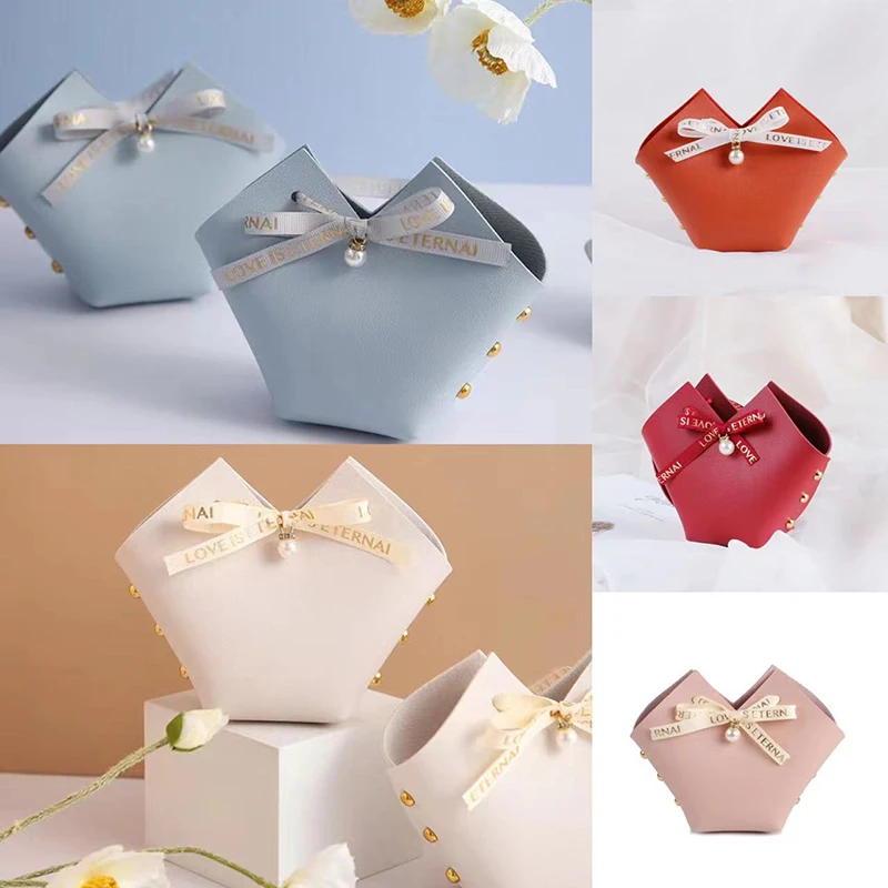 Leather Gift Bags Bow Ribbon Packaging Bag Wedding Favour Distributions Bags  Eid Mubarak Candy Packaging Box Mini Handbag - Temu