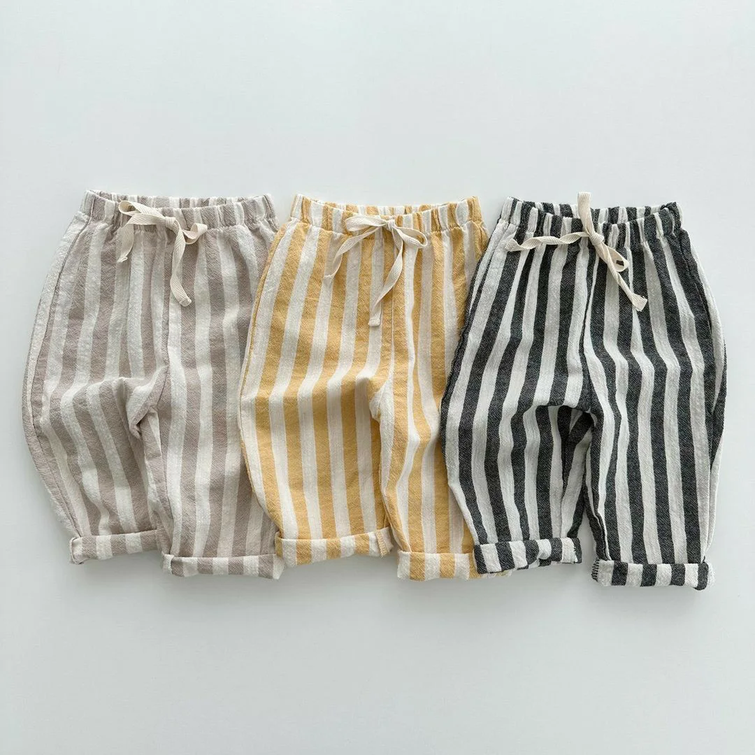 

Spring Summer Little Boys Long Pants Striped Pattern Baby Casual Loose Trousers Line Cotton Children Clothes 1,2,3,4 Yrs