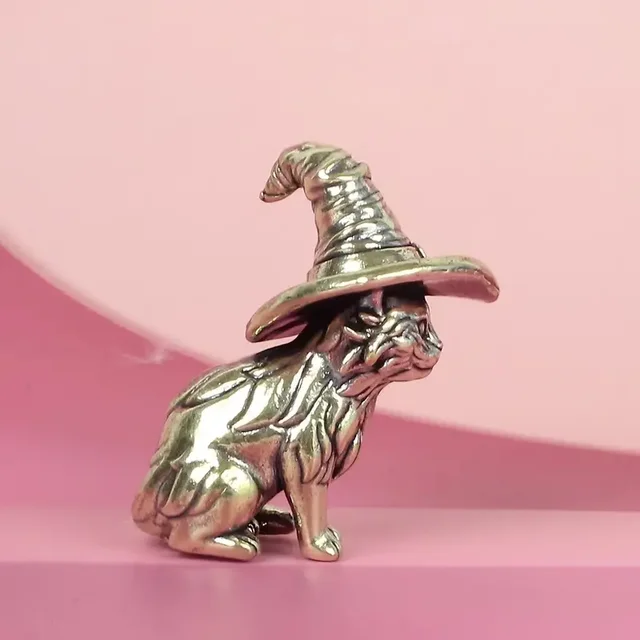 Statue de chat en laiton Vintage, Sculpture animale faite à la main, décoration de héros traditionnel pour décoration de scène de bureau et de maison, 1 pièce 3