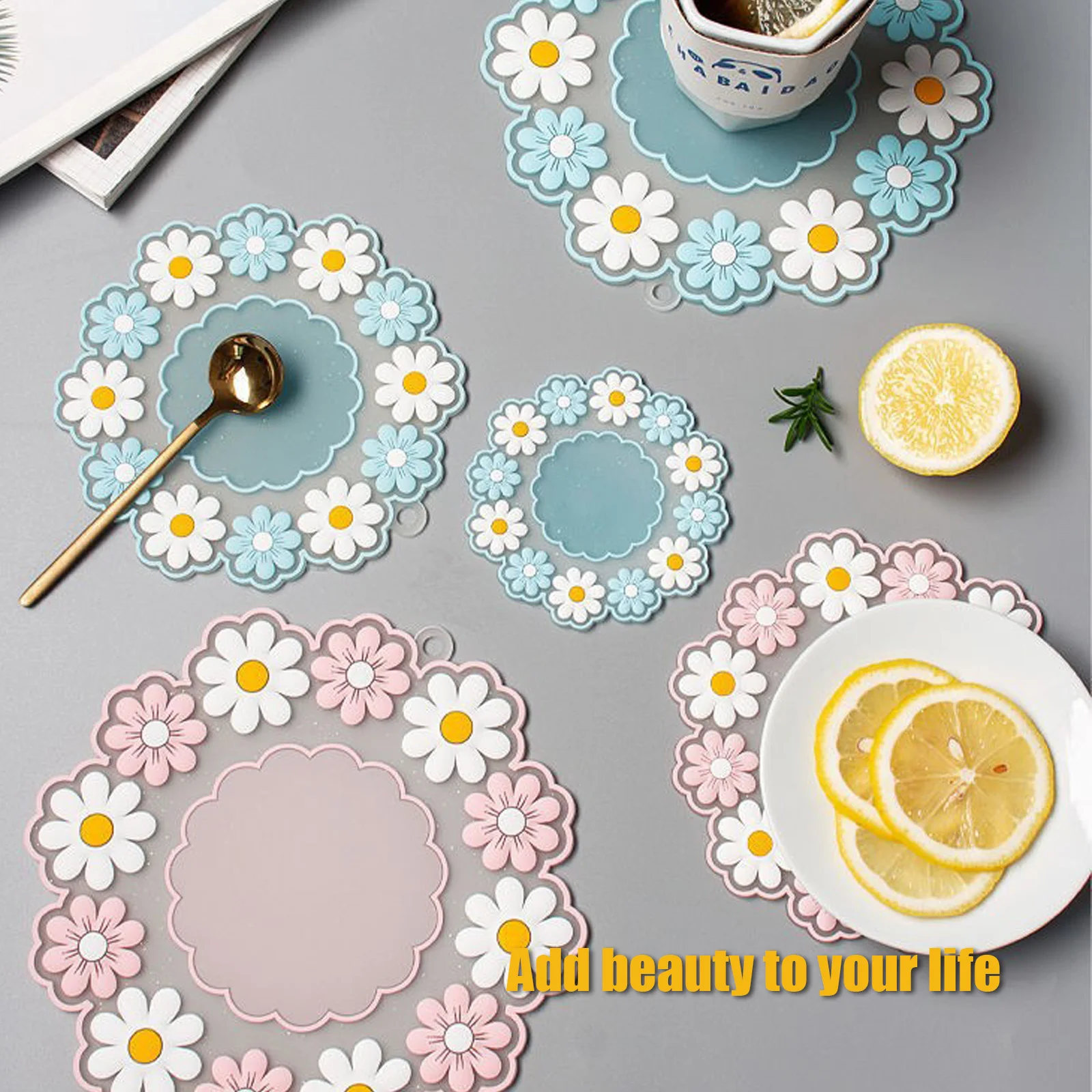 SiliconeFlowerPlacematforDiningTableHeatResistantWashable