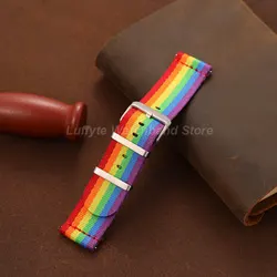 Unisex Fashion Nylon Quick - Release Watch Band - Casual Soft Strap Accessory - 22mm (Rainbow)