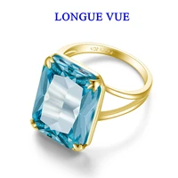 14K Gold Filled Aquamarine Gemstone Ring For Women Hyperbole Big Rectangular Sky Blue Birthstone Rings Wedding Party Jewelry
