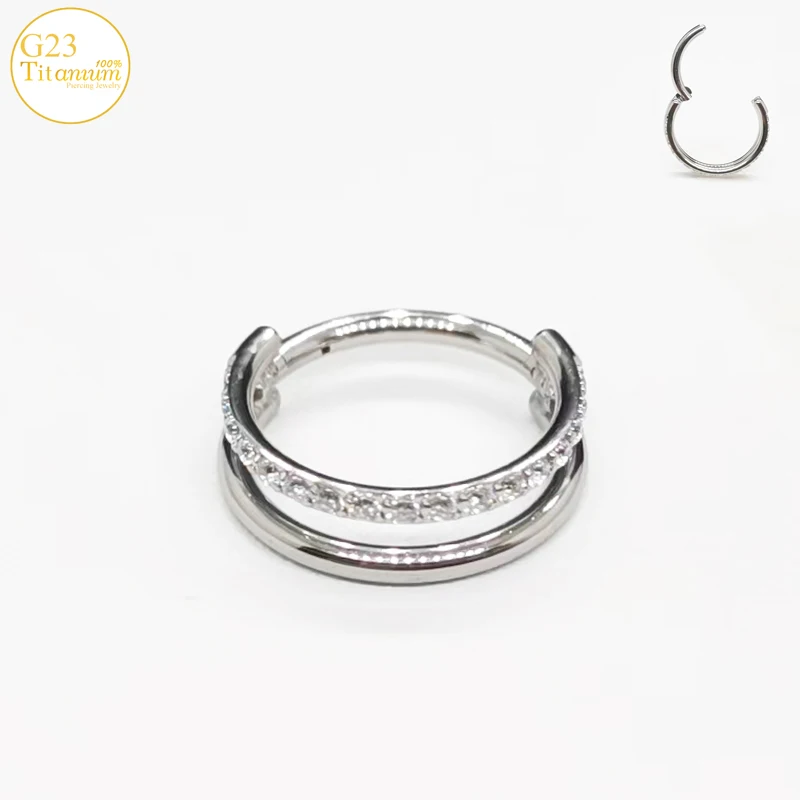 16G Zircon Earrings G23 Titanium Septum Piercing Nose Rings High Section Clickers Rings Cartilage Tragus Helix Piercing Jewelry
