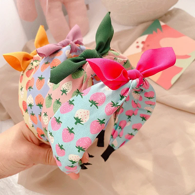 Fruit Print Hairband Strawberry Knot Bow Headband Korean Fabric Hoop Hair Band for Women Girls Hair Accessories jewelry hair accessory jewelry accessories