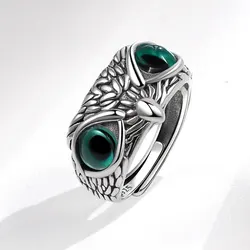 Sterling Silver Geometric Retro Owl Adjustable Ring - Handmade Fashion Accessory - Resizable (As picture)