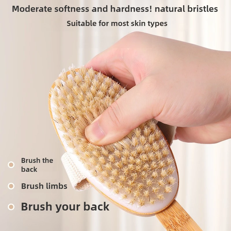 1Pcs Detachable Long Wooden Handle Massage Body Bath Brush for Bathing or 1Pcs 12.5X6.5cm Hand Held Non Removable Shower Brush